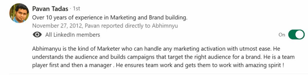 Pavan Tadas Linkedin Testimonial