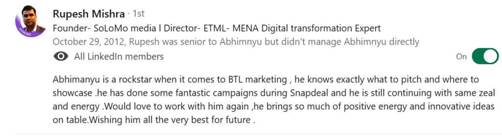 Rupesh Mishra Linkedin Testimonial