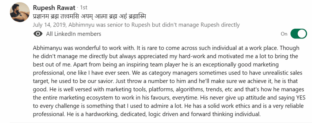 Rupesh Rawat Linkedin Testimonial